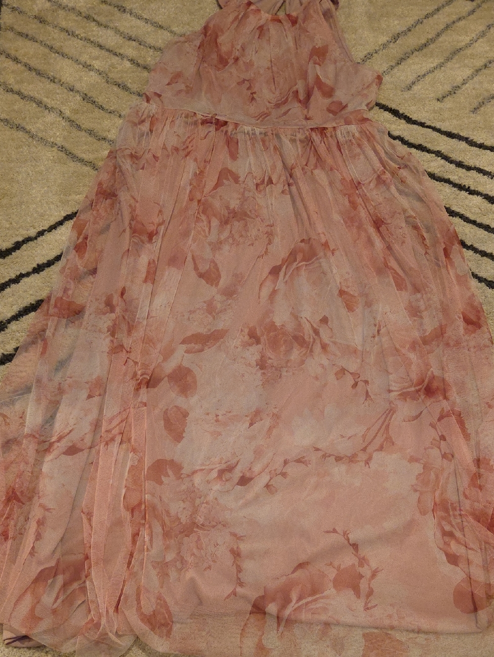 Pink Floral Maxi Dress - Romantic Sheer Halter Style